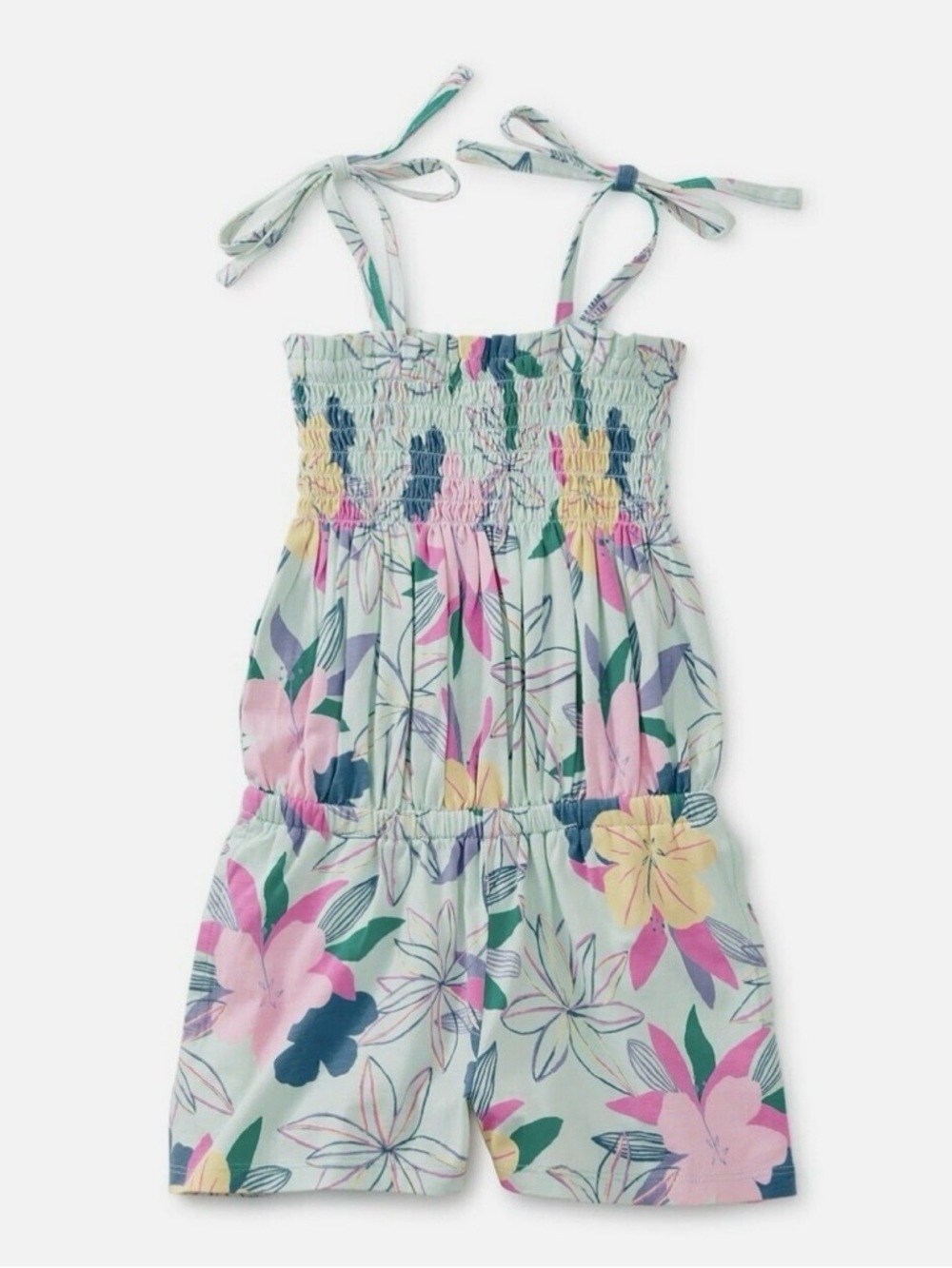 Tea Collection Havana Floral Visit Tie Shoulder Smocked Romper